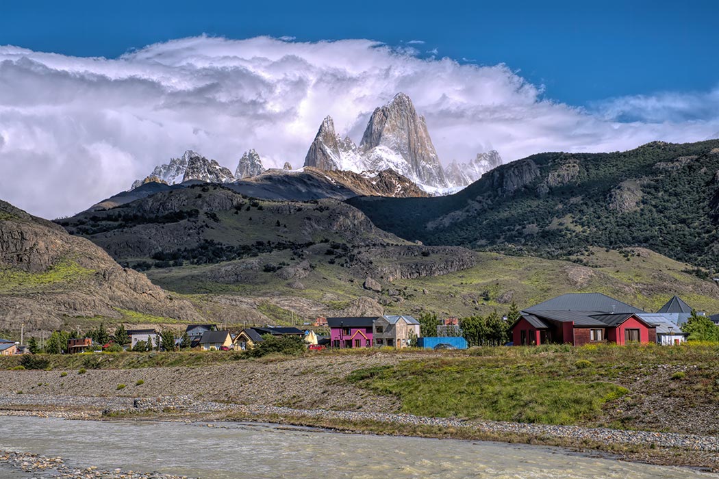 Monte Fiz Roy provides a gorgeous backdrop for the community of El Chalten Argentina