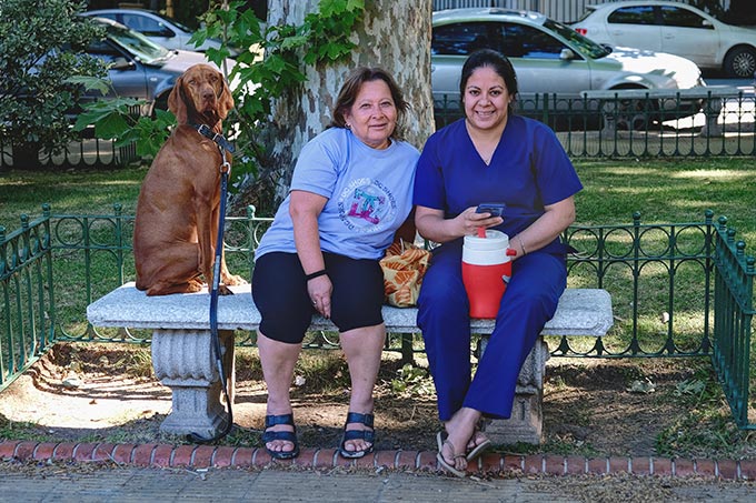 One of the pleasures of visiting Buenos are the friendly residents, like these two women in a park, who happily posed for me with their stately pooch