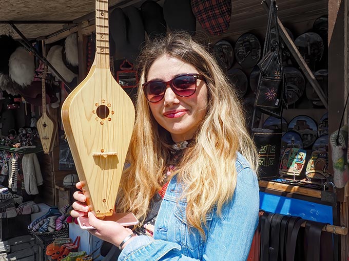 My guide Tamari shows me a Panduri the national instrument of Georgia