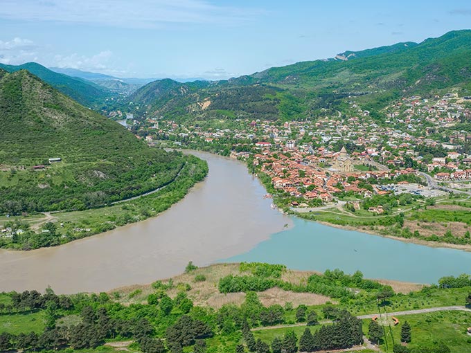View from Jvari Monastery, looking down on the village of Mtskheta Georgia