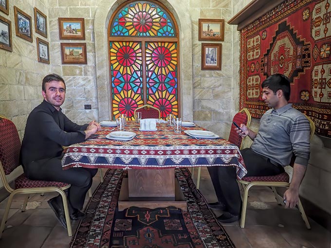 My tour guides take me to the Ateshgah National Restaurant at the Fire Temple of Baku and arrange for me to sample the best of Azerbaijani food