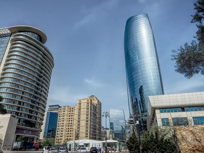I certainly wasn't expecting to see these glitzy modern skyscrapers on Neftchilar Prospekti Street in Baku, Azerbaijan