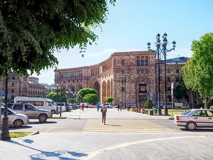 Visiting Armenia - The Post Office building on Republic Square, also constructed from pink volcanic tuff