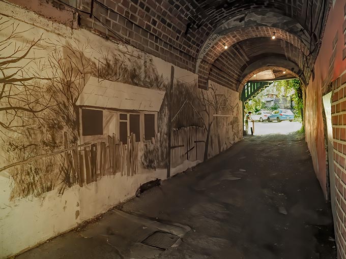 Street art in a passageway leading to an inner courtyard in Yerevan