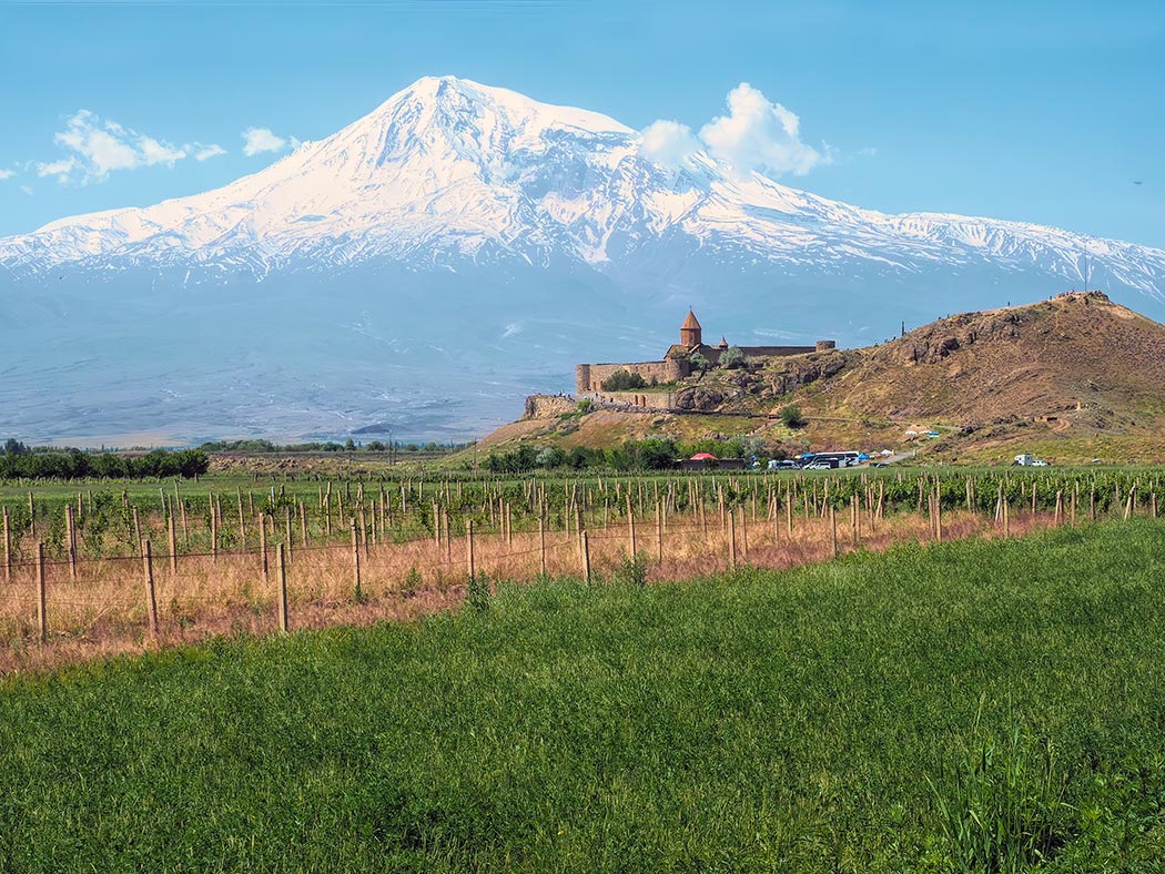 Khor Virap Monastery in Armenia, against a backdrop of Turkey's Mount Ararat