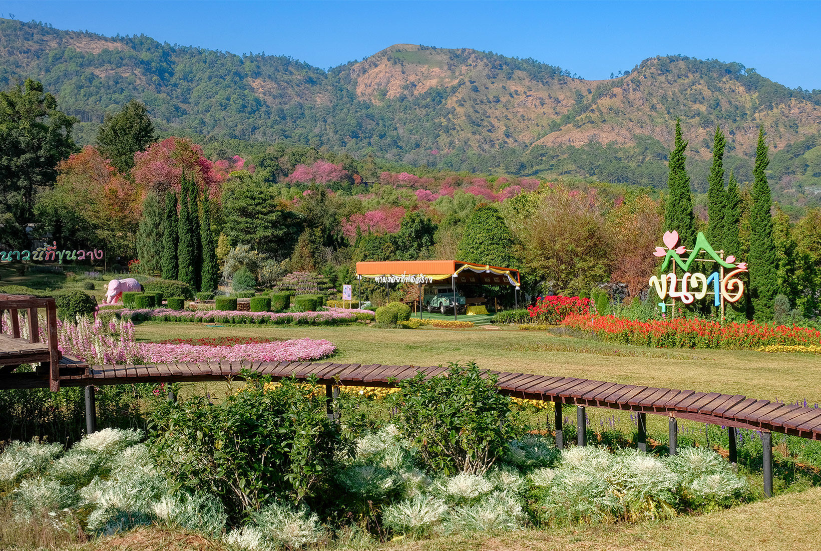 Formal gardens at the Royal Agricultural Research Center in Doi Inthanon National Park in northern Thailand