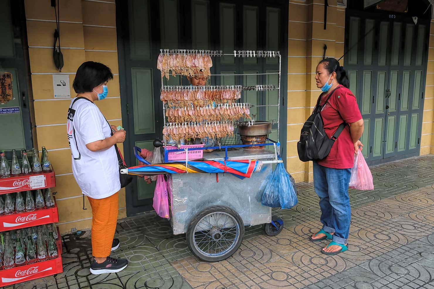 Dried squid vendor on Rattanakosin Island in Bangkok Thailand