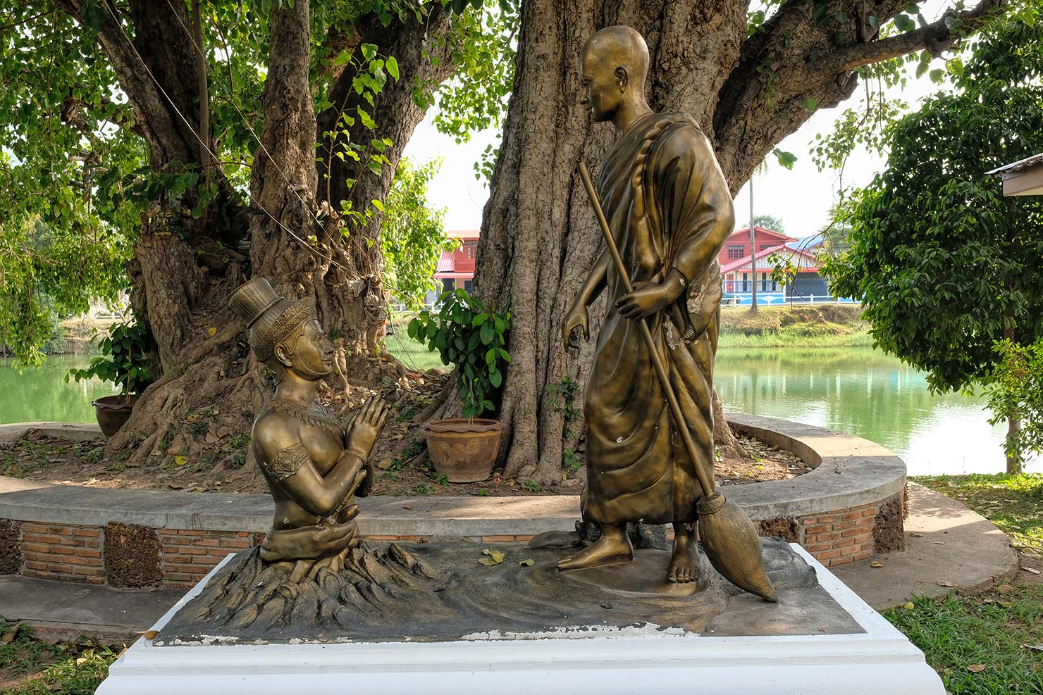 Thailand Sukhothai Wat Traphang Thong in Old Sukhothai village memorial to Phra Ruang folktale