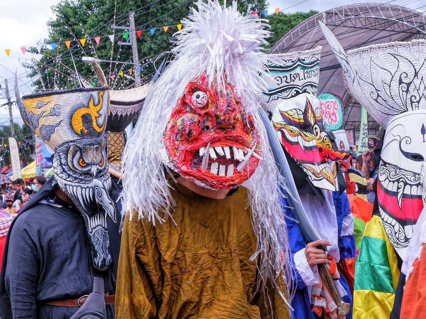Costumed figure at Phi ta Khon Festival in Dan Sai Loei Province Thailand