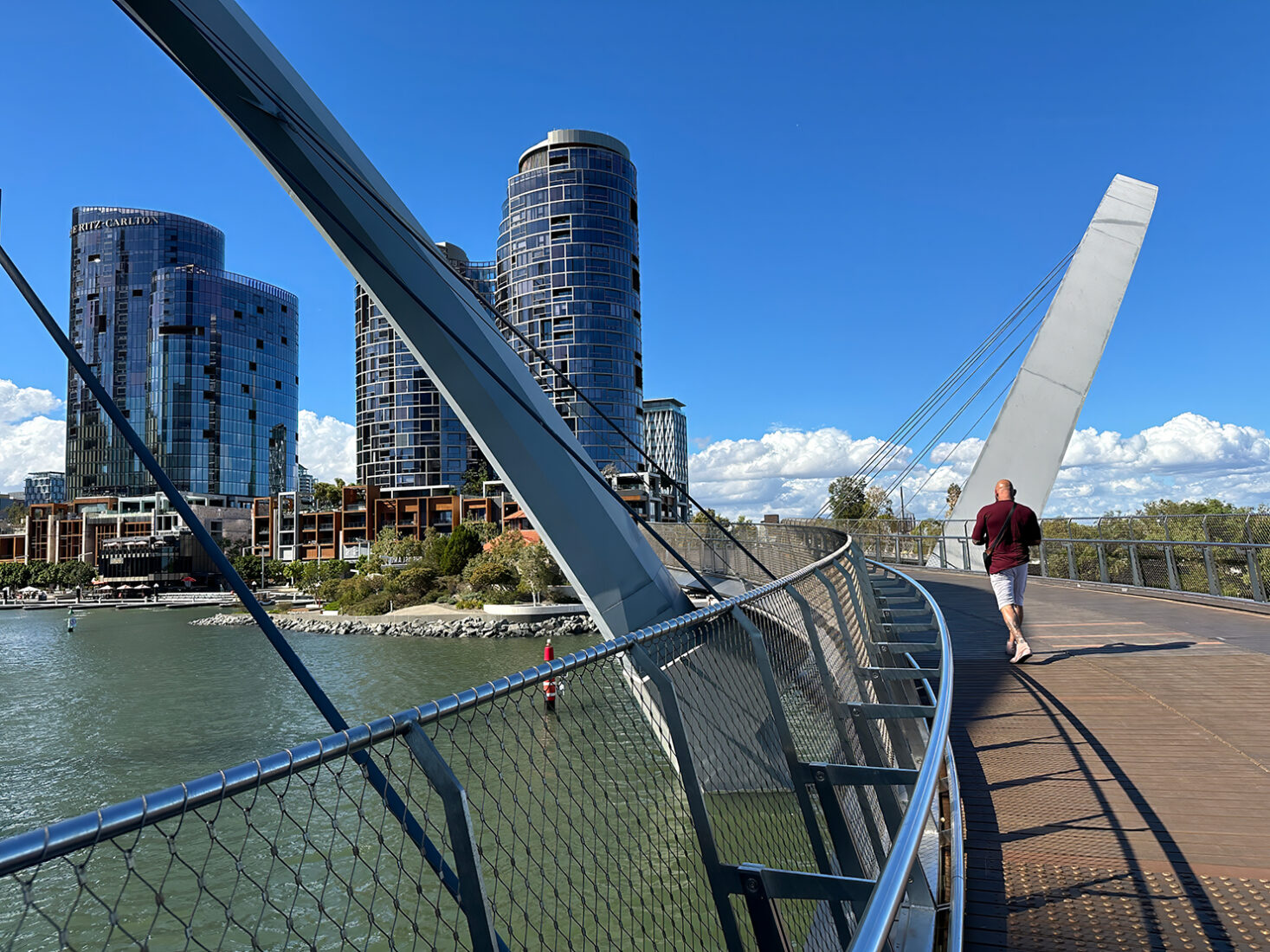 Walking across the Elizabeth Quay Bridge in Perth Australia