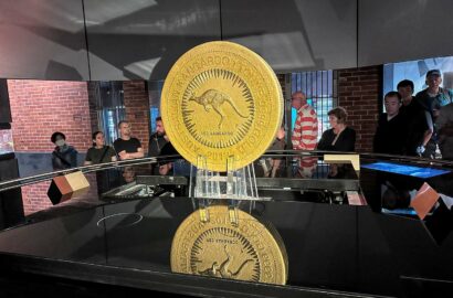 Australian Kangaroo one tonne gold coin on display at the Perth Mint in Australia