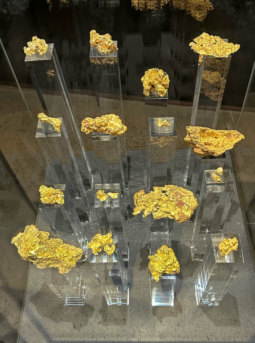 Nuggets from alluvial or placer deposits found in Australia on display at the Perth Mint
