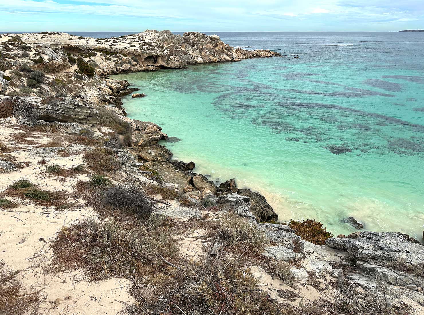 Waters ranging from cobalt to turquoise surround Rottnest Island off the coast of Freemantle Australia