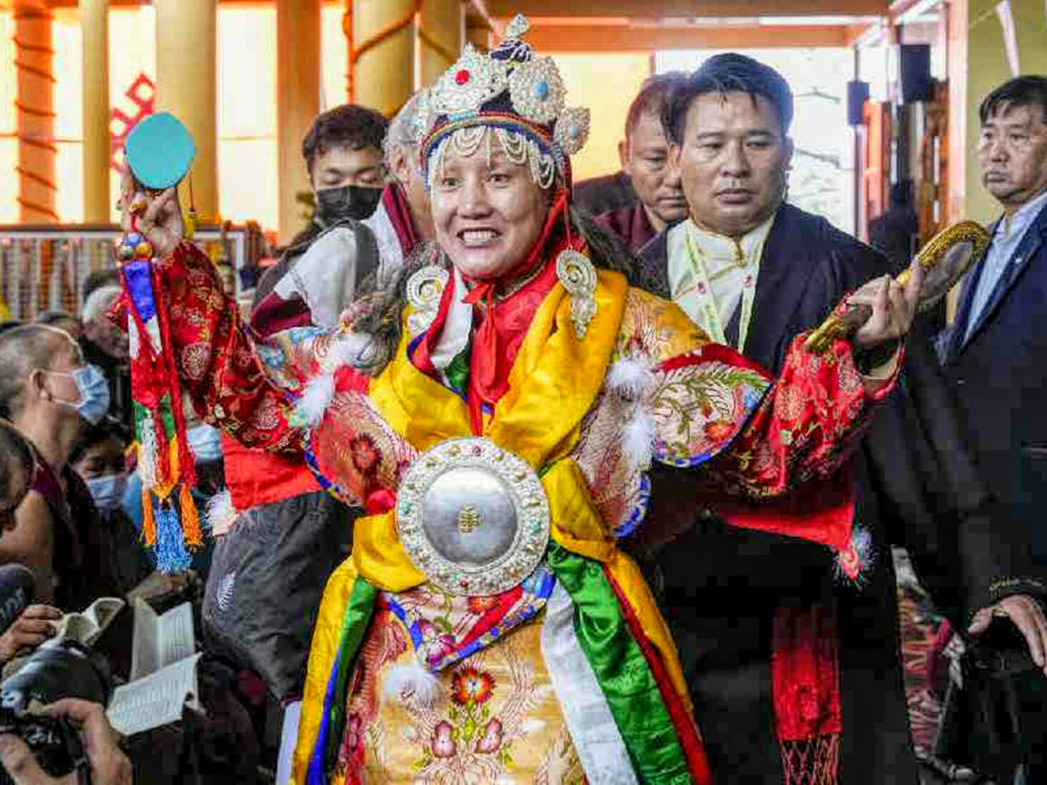 India McLeod Ganj Namgyal Monastery Nechung Oracle at Long Life Ceremony during Dalai Lama's 90th birthday celebration courtesy of the Office of His Holiness the Dalai Lama