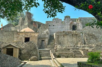 The fortifications and palace grounds at Kangra Fort sit atop a massive rock promontory