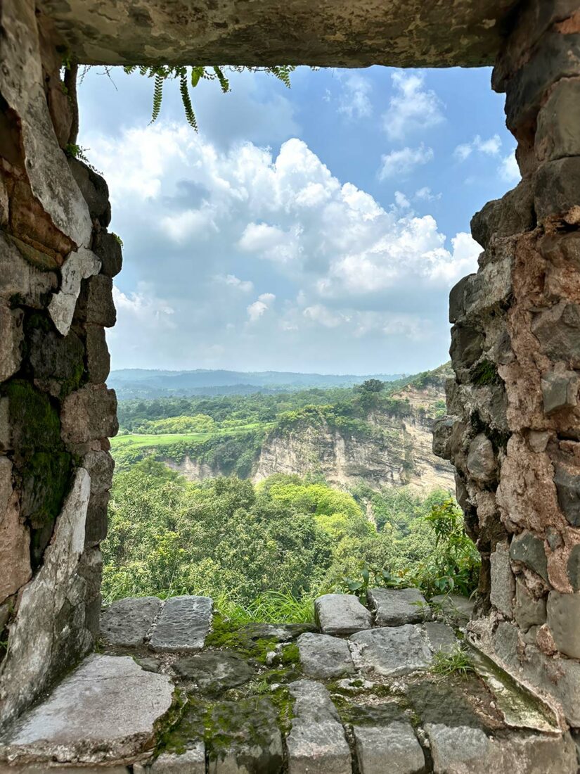 Magnificent view from the top of the rock promontory upon which Kangra Fort was built
