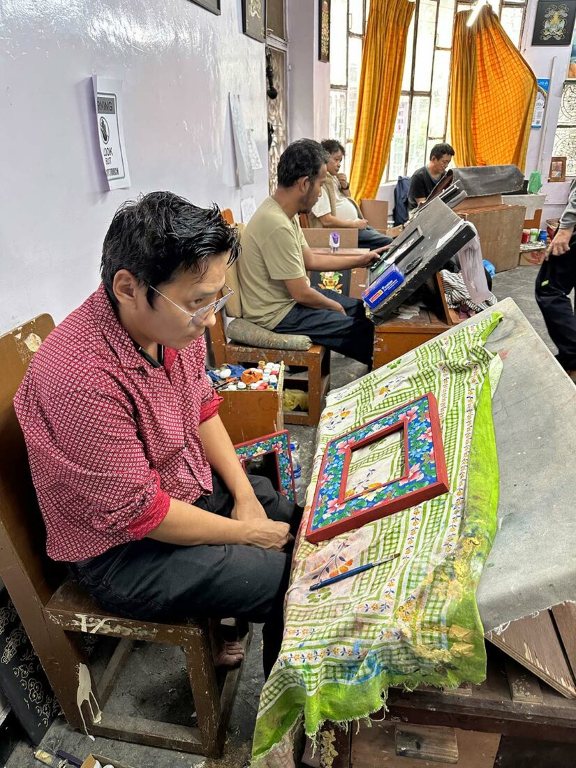 Painted, carved wooden picture frames are another specialty of the Tibetan artists at Norbulingka Institute