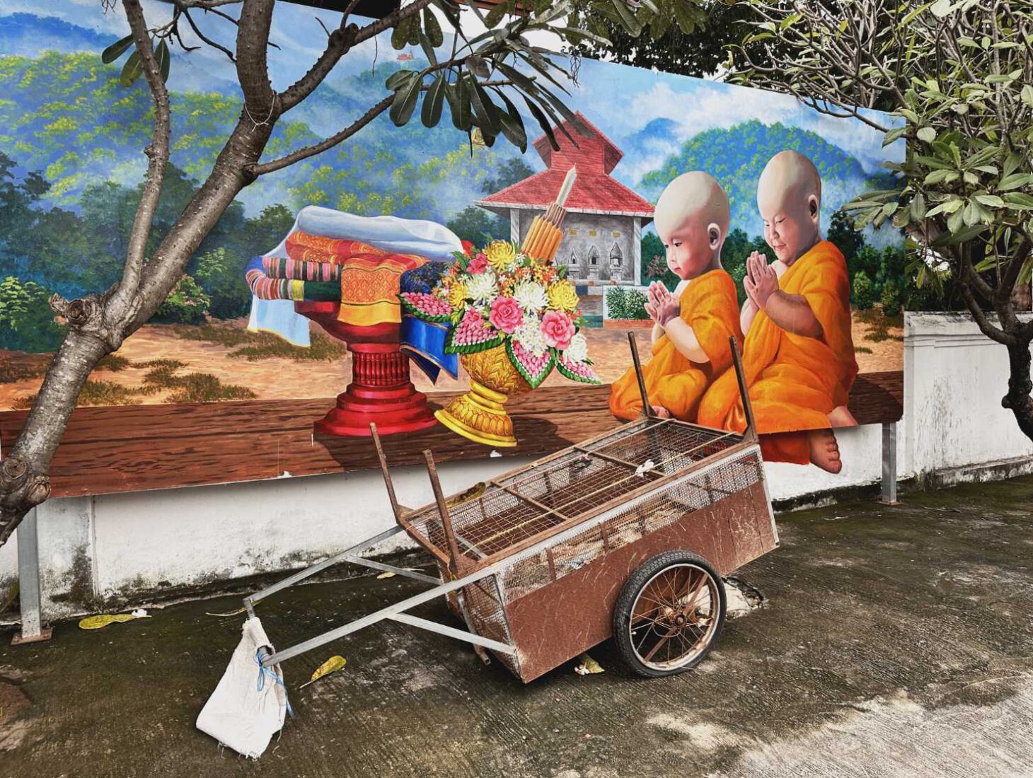 Giant wall murals in the street art district of Ban Wiang Yong in Lamphun, Thailand