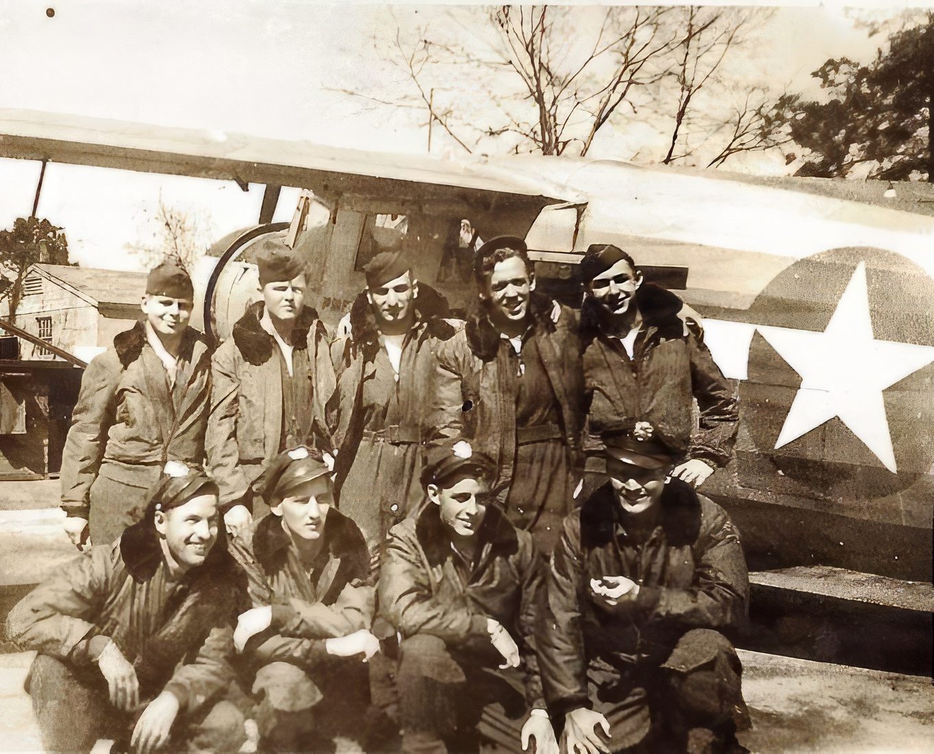 William Weibel with his WW2 B17e bomber crew in 1945 as they prepare to fly to Europe via Greenland